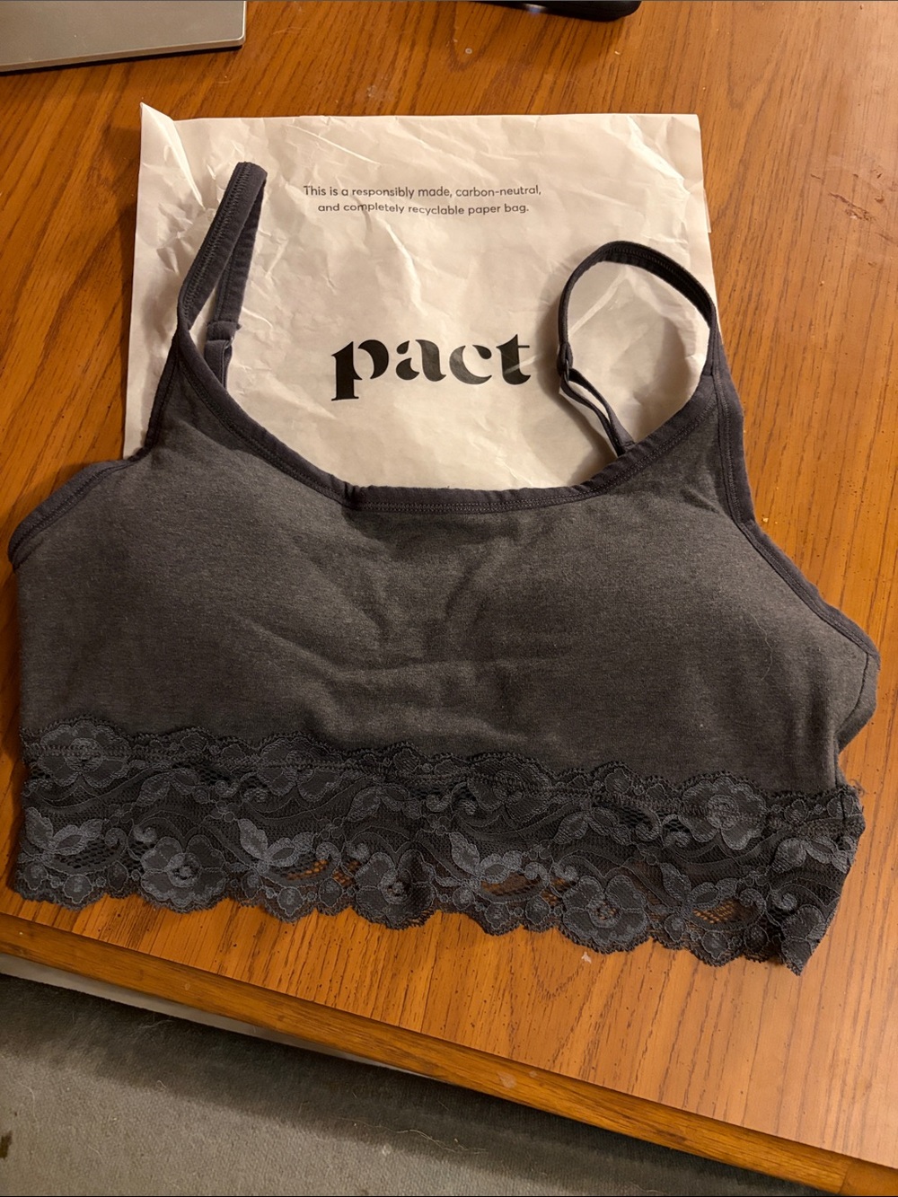 Pact Charcoal Gray Lace Trim Bralette